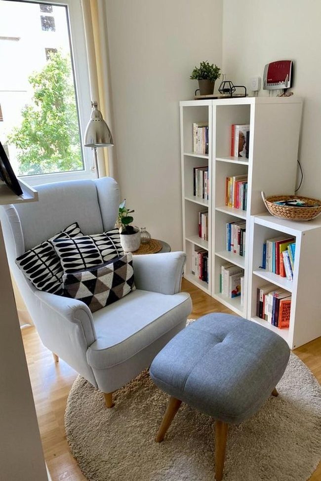 Light Blue Armchair Reading Corner
