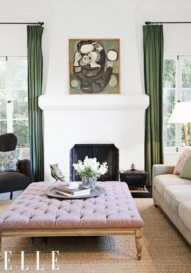 Deep Green Curtains Pink Ottoman Sanctuary