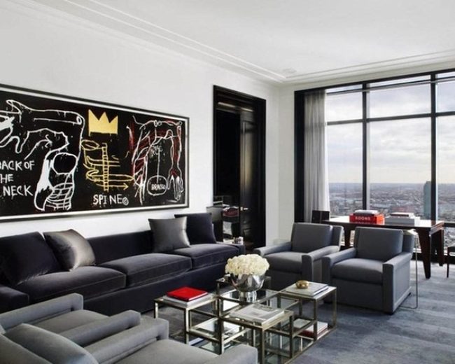 Bold Artwork Dominates Minimalist Gray