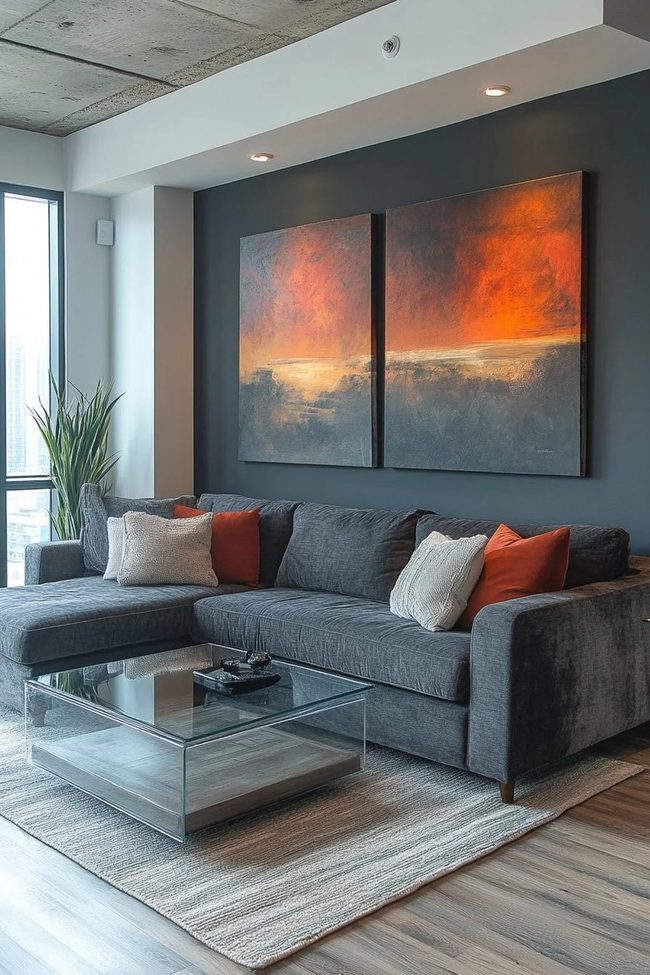 Grey Sofa, Metal Accents, Urban Edge