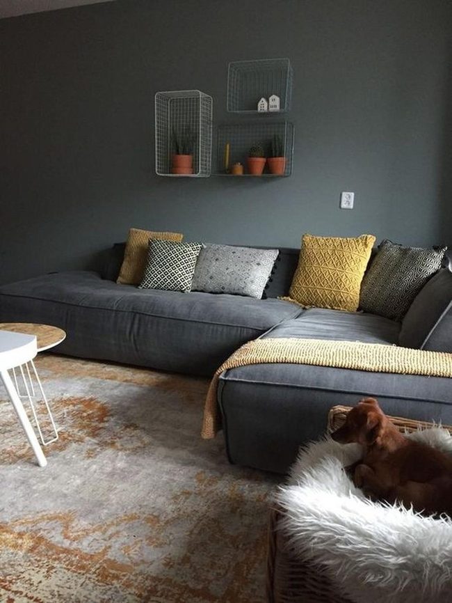 Gray Sofa With Yellow Accents