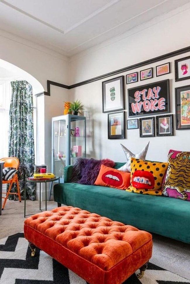 Green Couch Anchors Bold Color Mix