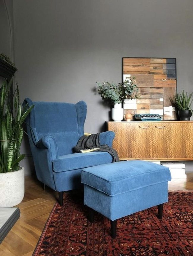 Deep Blue Chair, Red Rug Drama