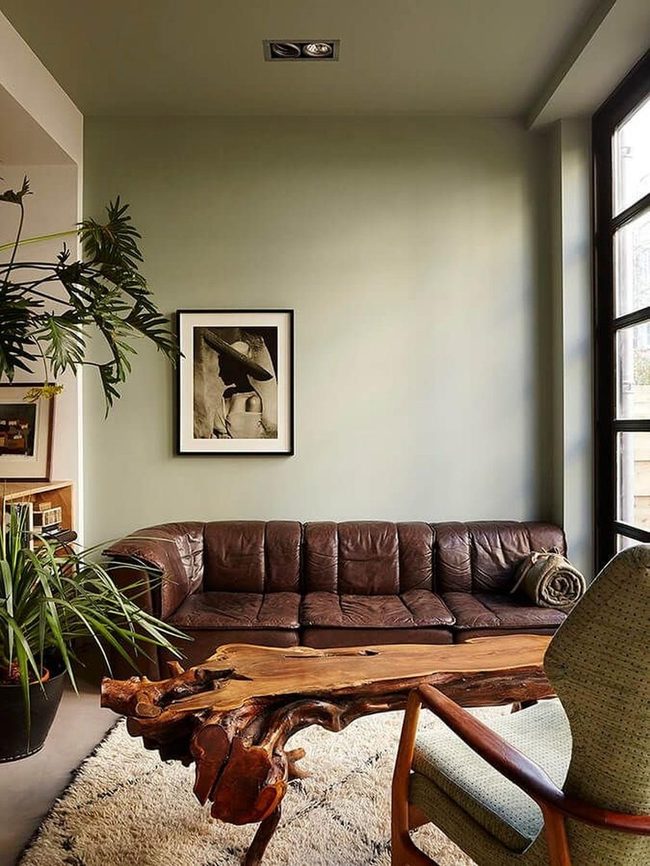 Brown Leather Meets Soft Green
