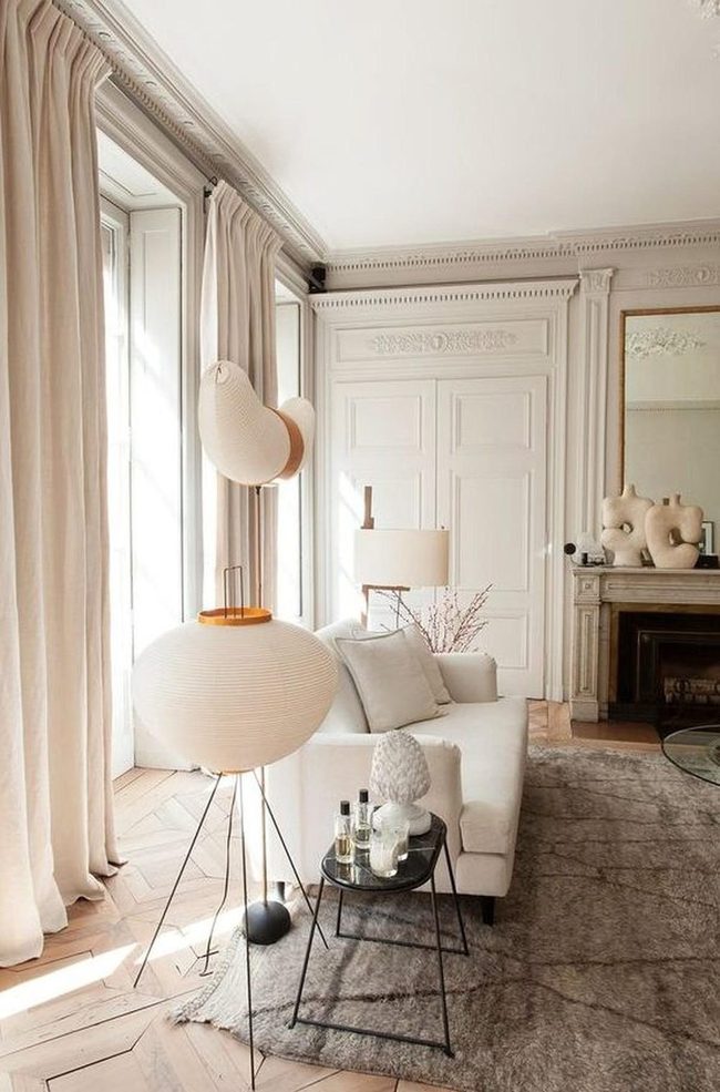 Cream Curtains And Mirrored Light