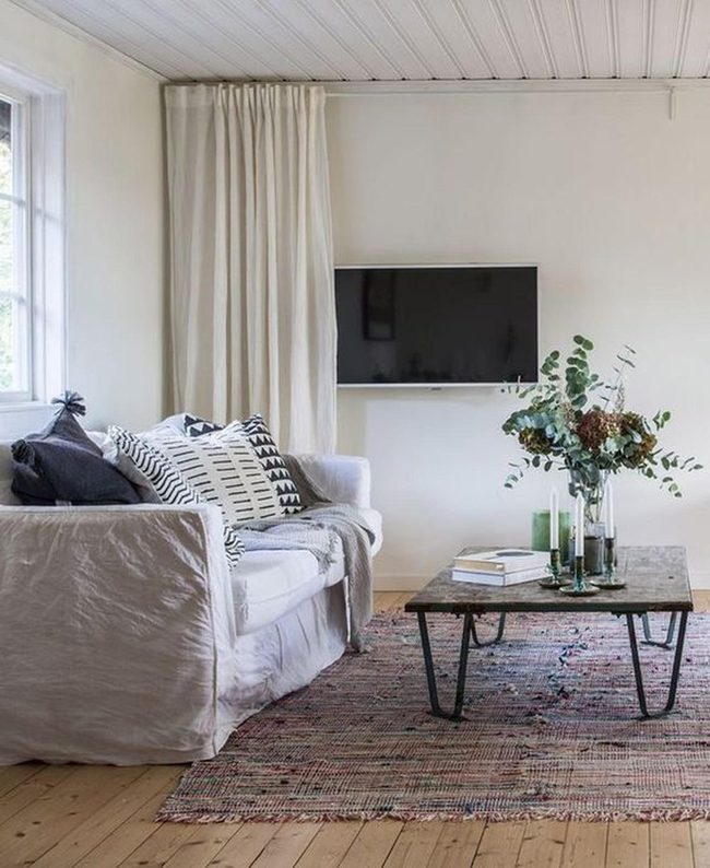 White Sofa, Black Geometric Pillows