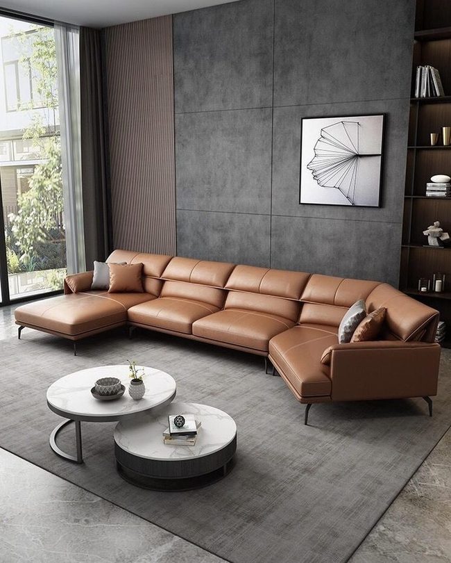 Dark Leather Statement Sofa