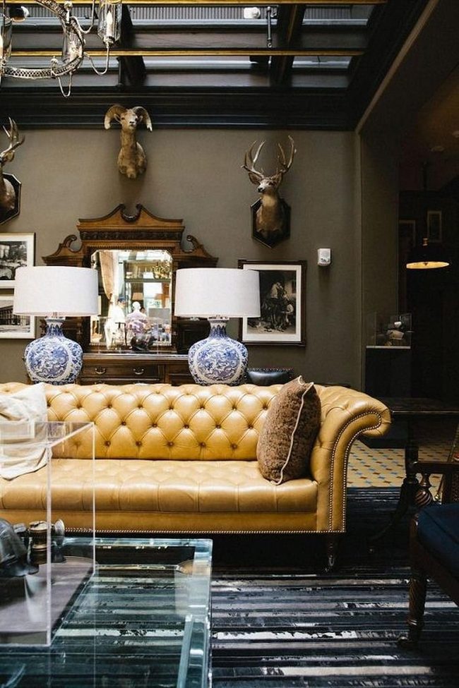 Mustard Leather Meets Dark Walls