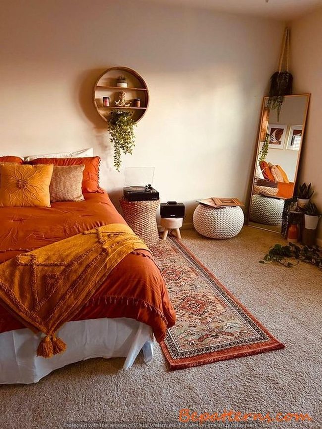 Deep Orange Bedroom With Living Green