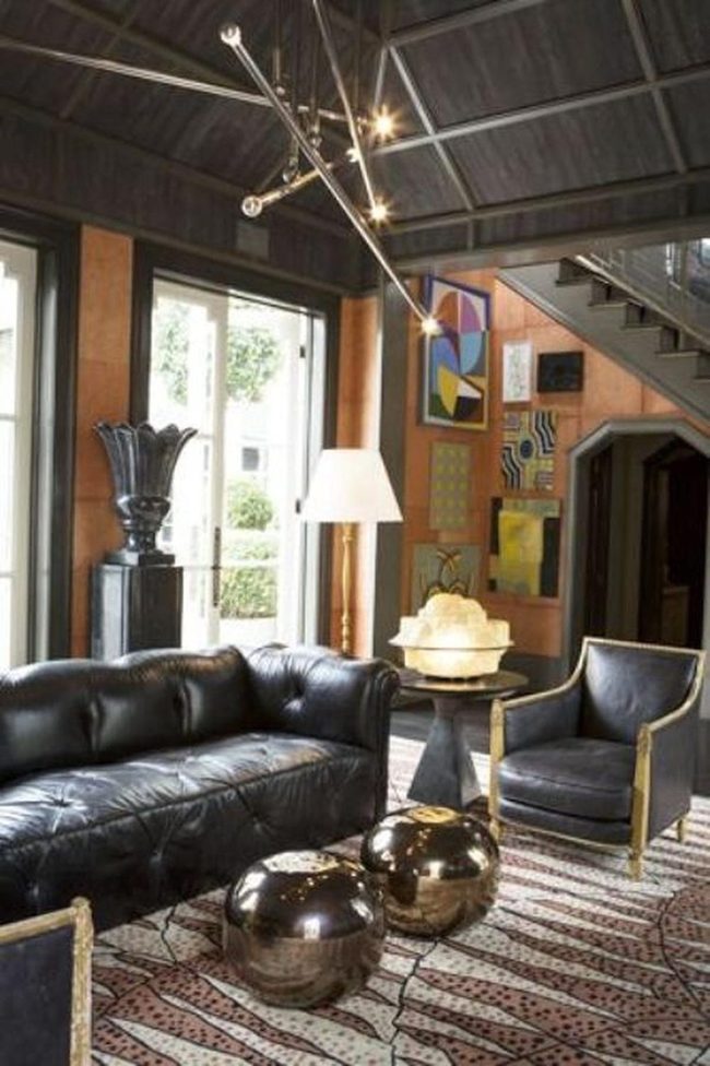 Dark Wood Walls With Modern Art