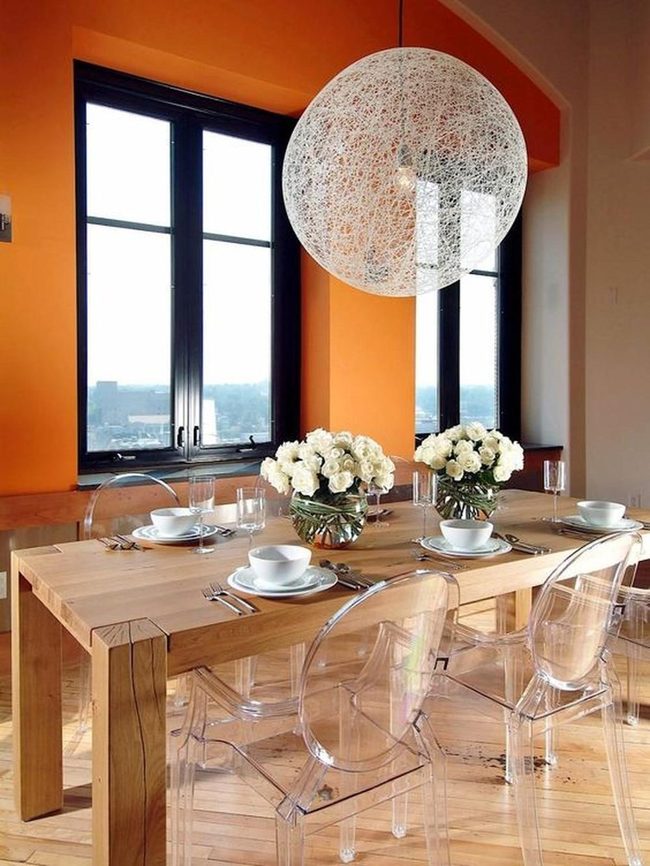 Orange Walls With Natural Wood Floors