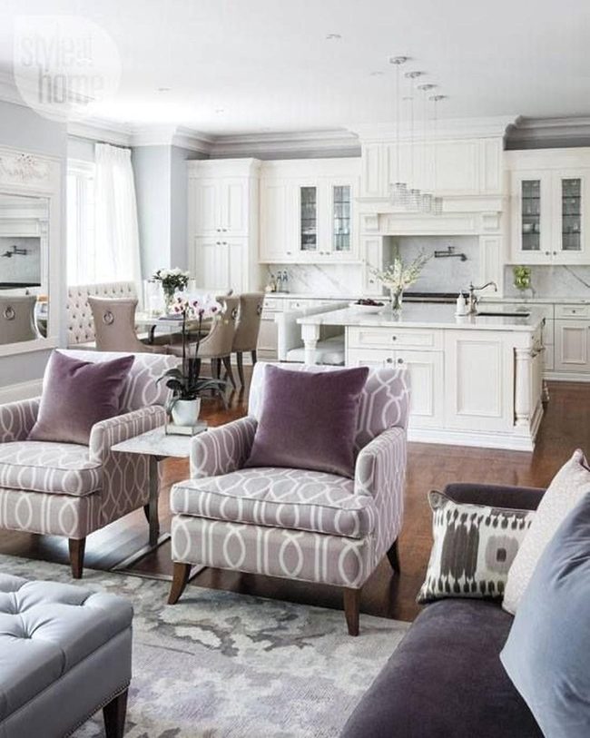 Light Gray And Wood Open Kitchen Living