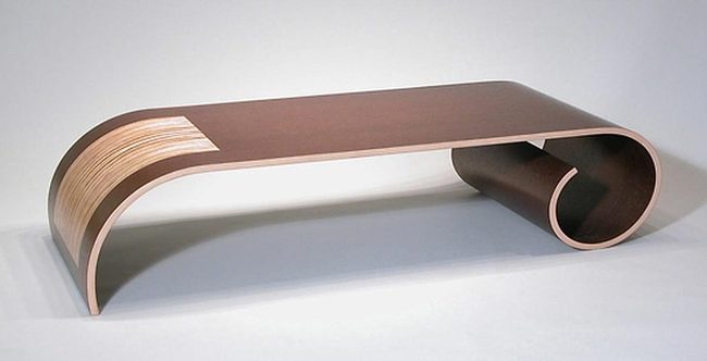 Curved Natural Wood Bench