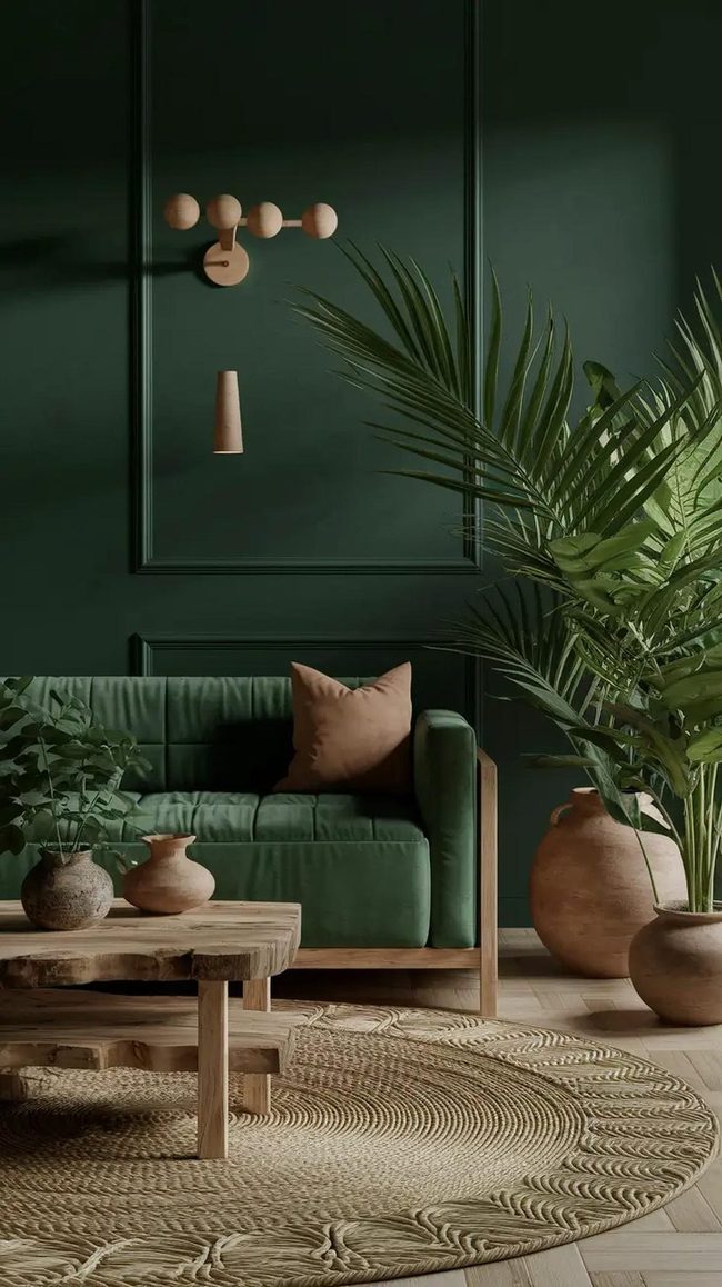 Dark Green Forest Walls With Living Moss