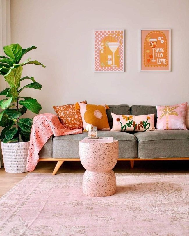 Pink Orange Mid-Century Living