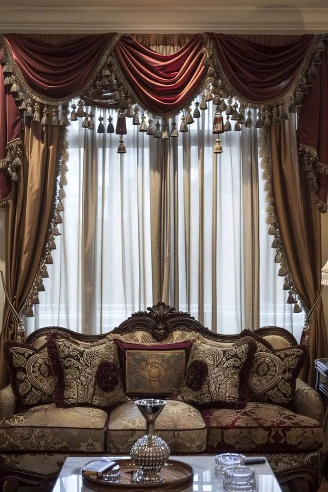 Deep Jeweled Drapery And Crystal Light