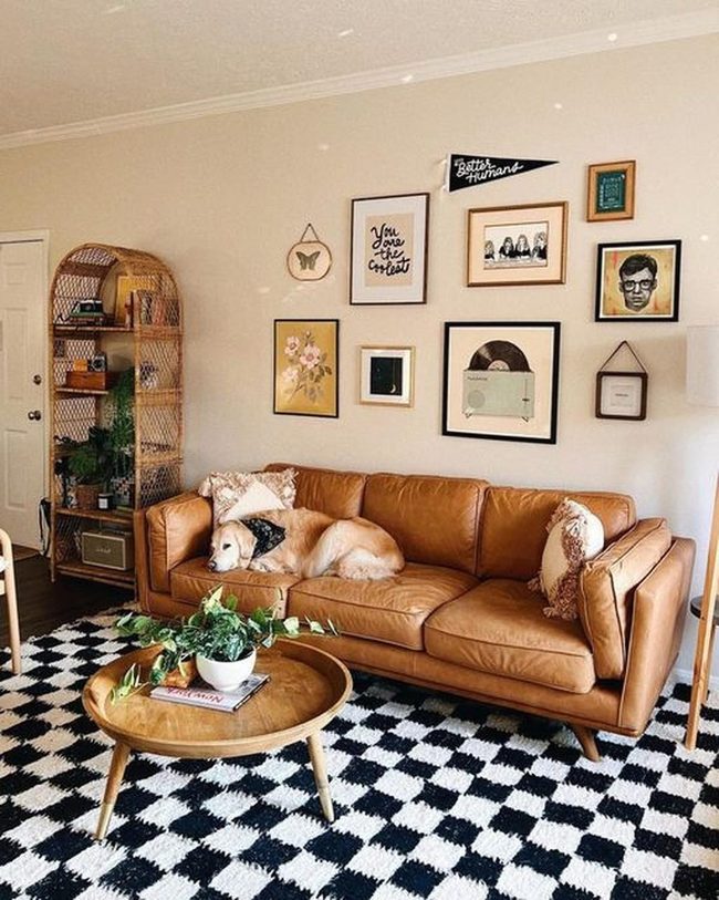 Brown Leather With Checkered Floor
