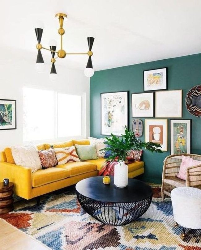 Mustard Sofa Meets Forest Green Wall