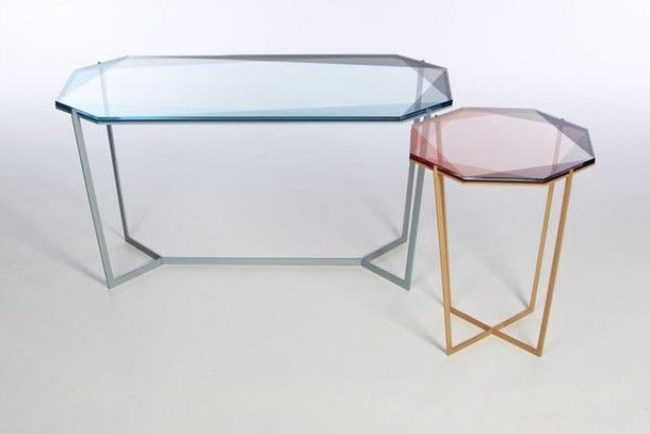 Blue And Pink Glass Side Tables