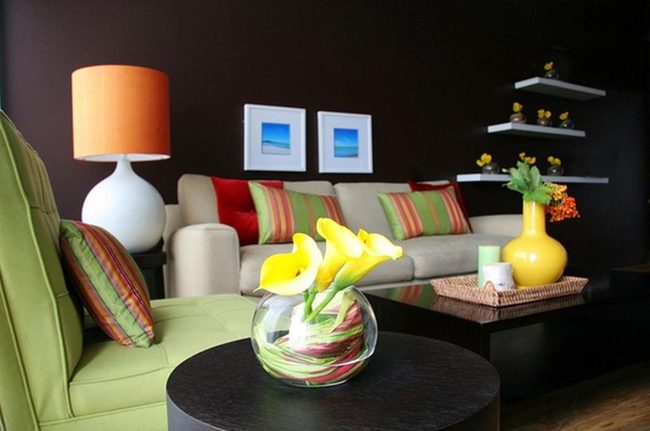 Orange Lamps Warm Brown Living Room