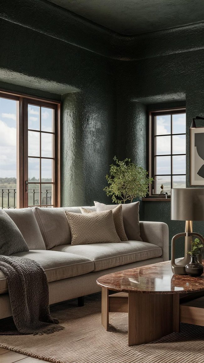 Deep Green Walls with Textured Dimension