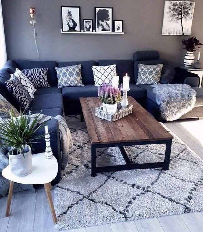 Dark Blue Couch Gray Modern Living