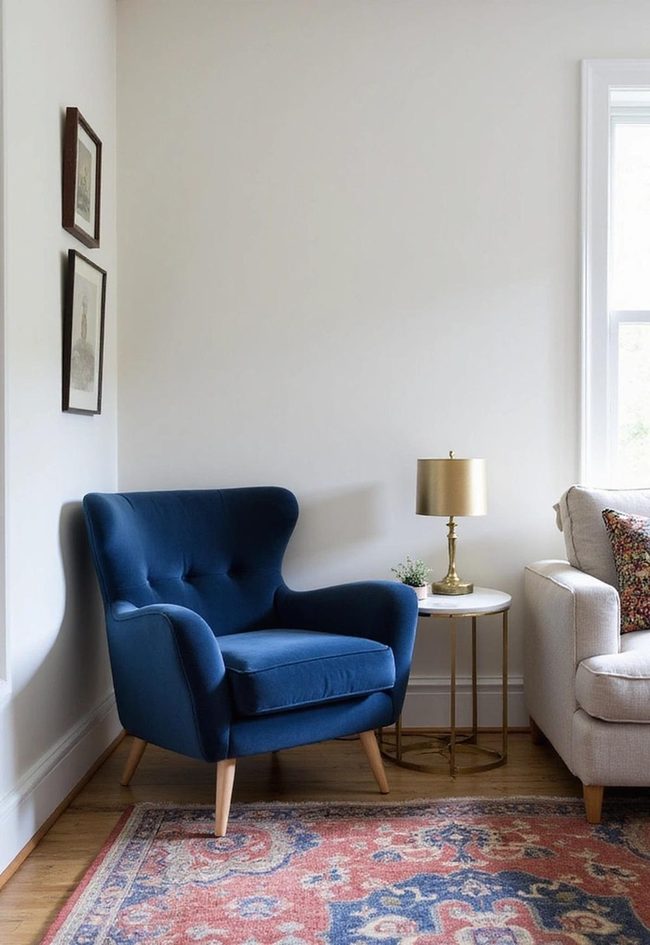 Navy Upholstery With Gold Hardware