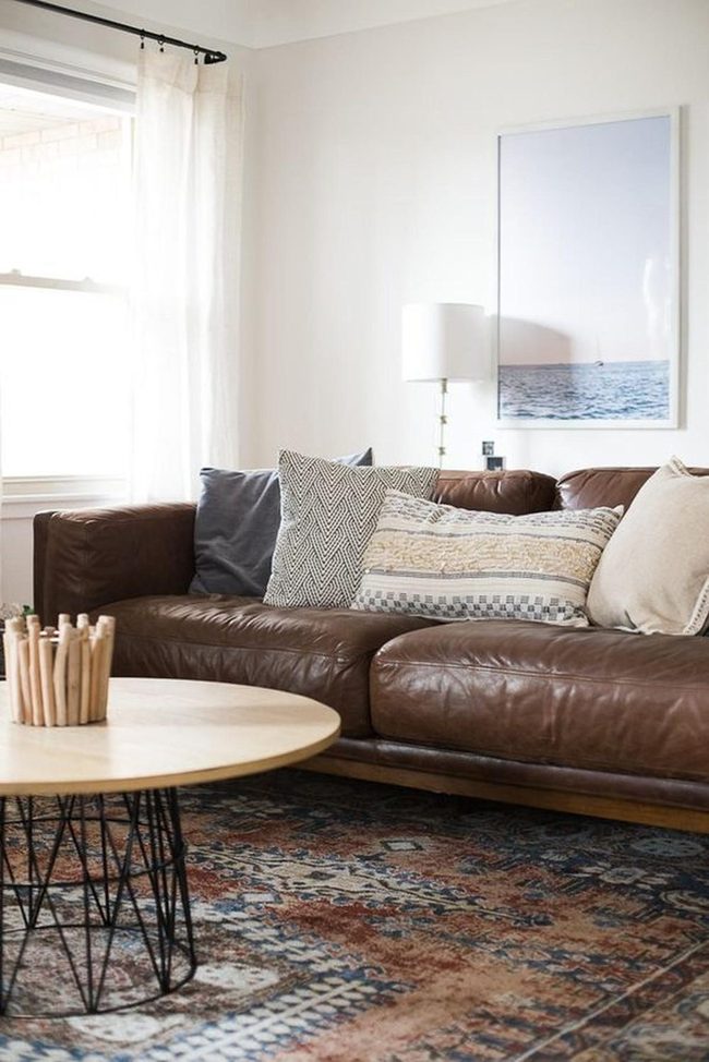 Brown Leather With Colorful Pattern Accents