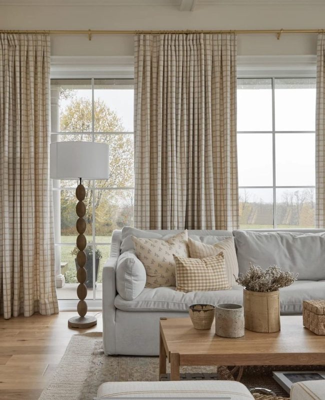 Brown Checkered Blackout Curtains