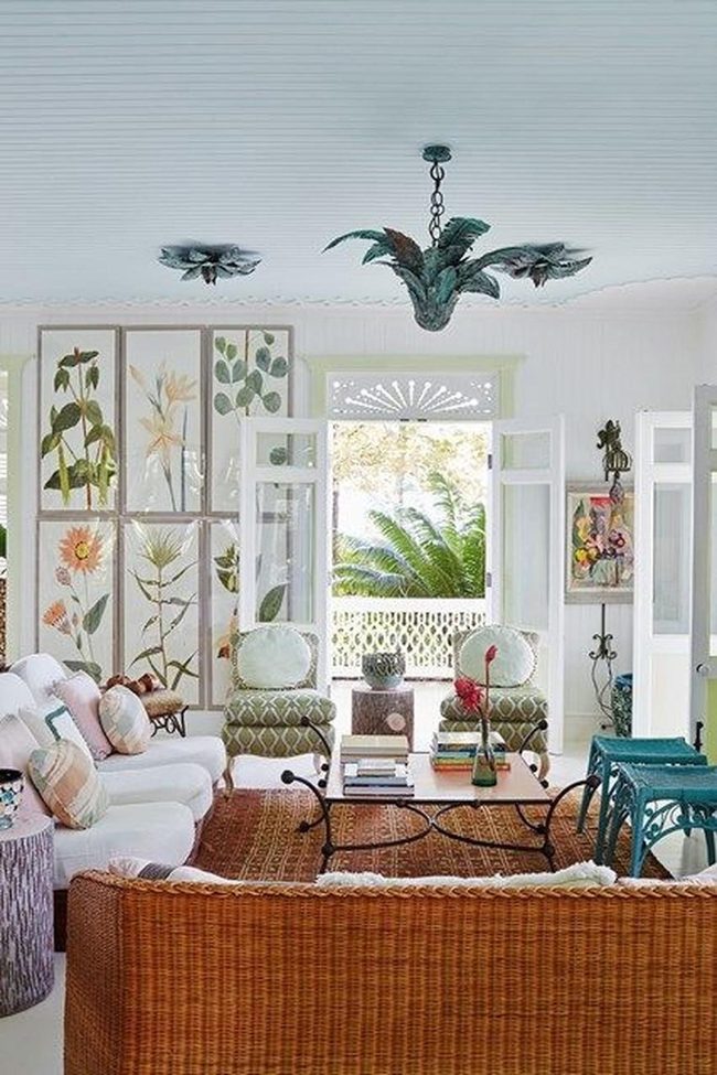 Green Botanical Living Room Bathed Sunlight