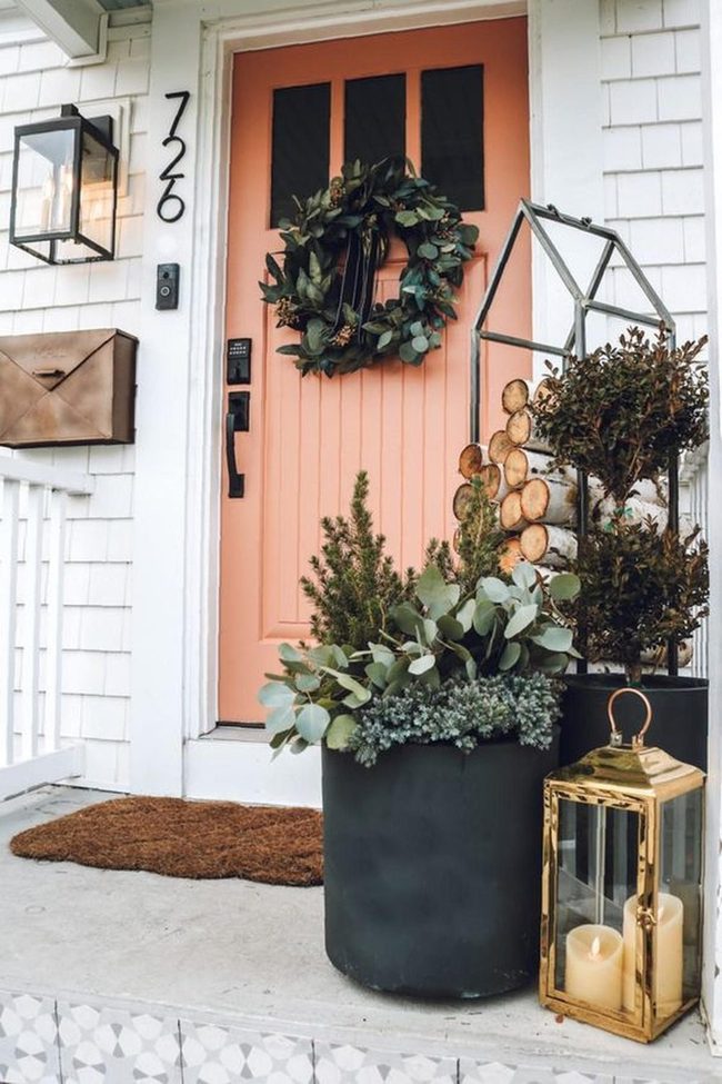 Peach Door Green Wreath Welcome