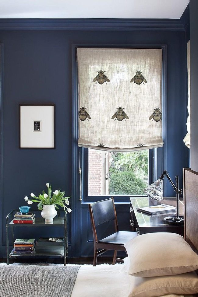 Deep Blue Bedroom With Bee Details
