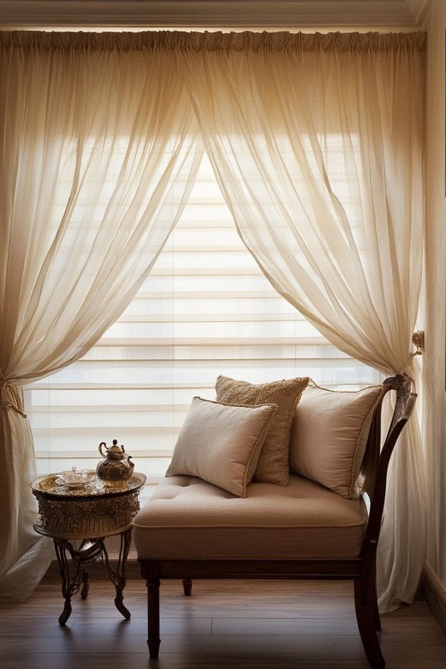 Roman Blinds With Coordinated Metallic Tiebacks