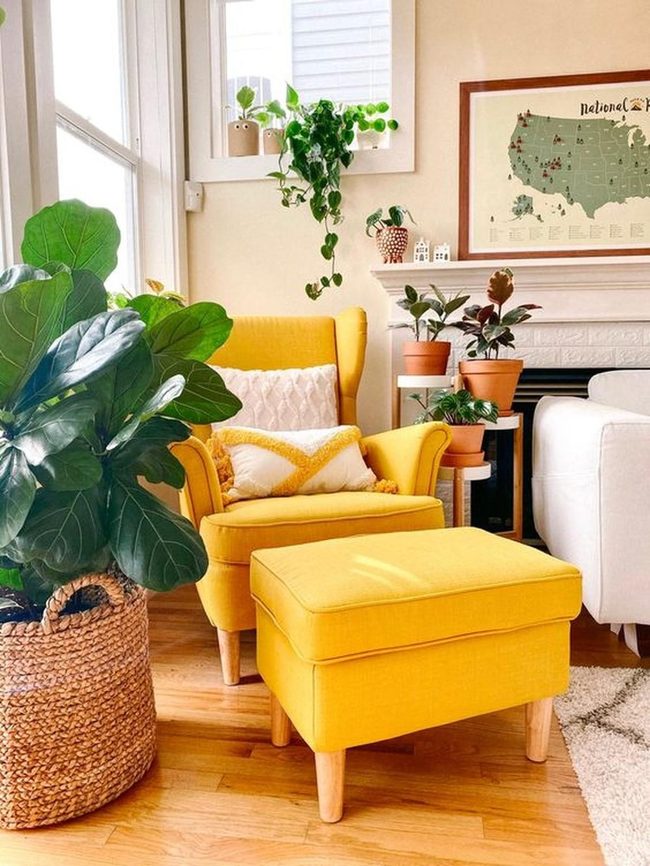 Yellow Chair Anchors Sunlit Living Room