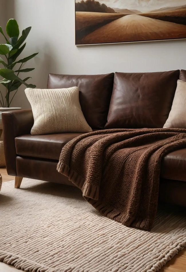 Brown Sofa Layered Knit Blankets