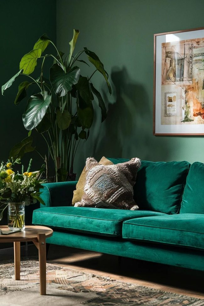 Green Sofa Bohemian Plant Paradise