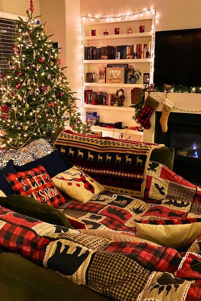 Cozy Gray Parlor With Glowing Christmas Tree