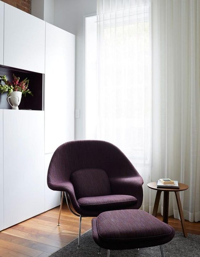Deep Purple Armchair With Wooden Warmth