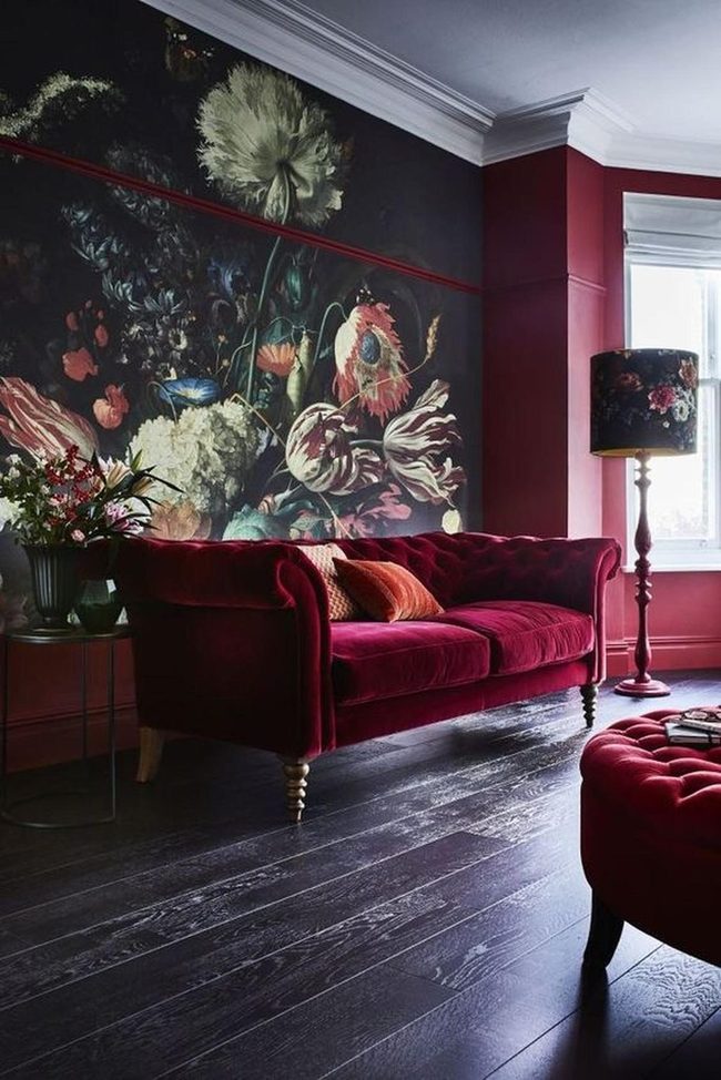 Crimson Walls With Oversized Florals