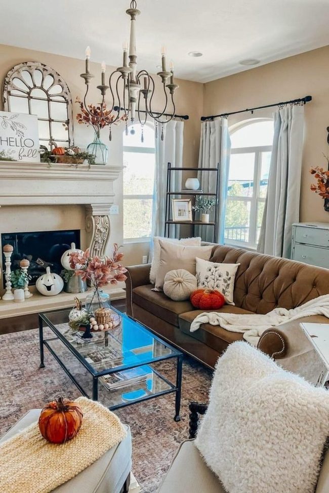 Brown Tufted Sofa Autumn Gathering