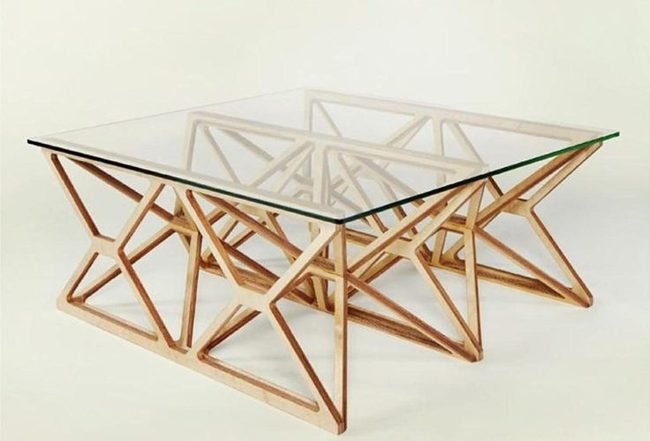 Geometric Glass With Light Wood Base