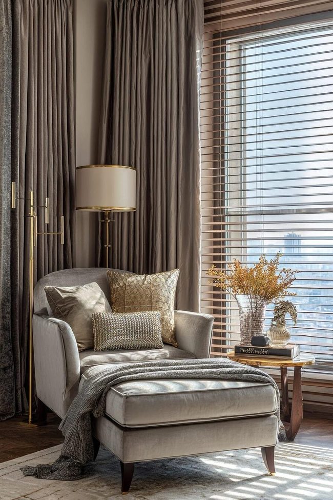 Velvet Drapes With Venetian Blind Control