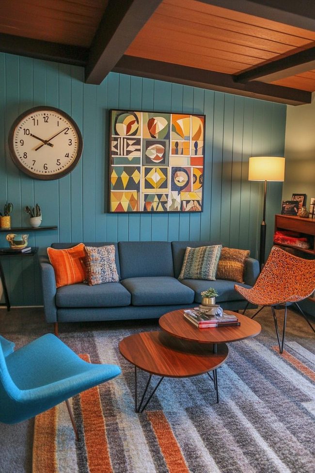 Midcentury Blue And Brown Angles