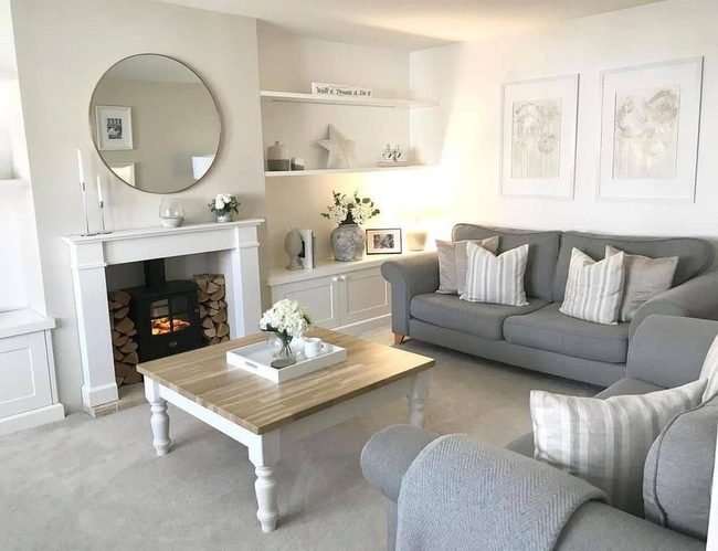 Silver Mirror Above Grey Seating