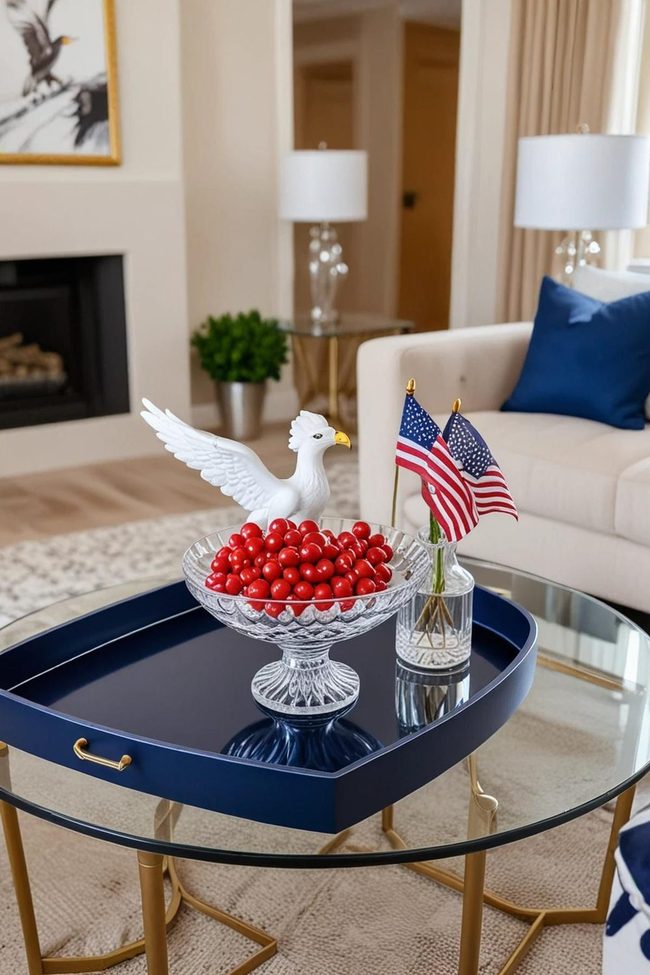 Navy Tray with Patriotic Berries and Eagle