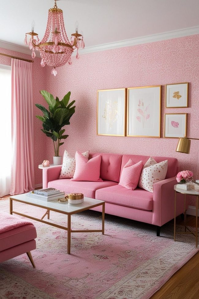 Pink Sofa Green Rug Balance