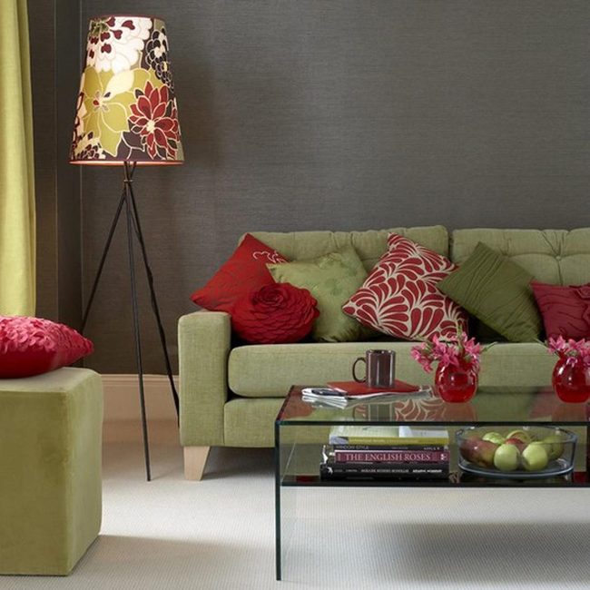 Soft Green Sofa, Floral Pop