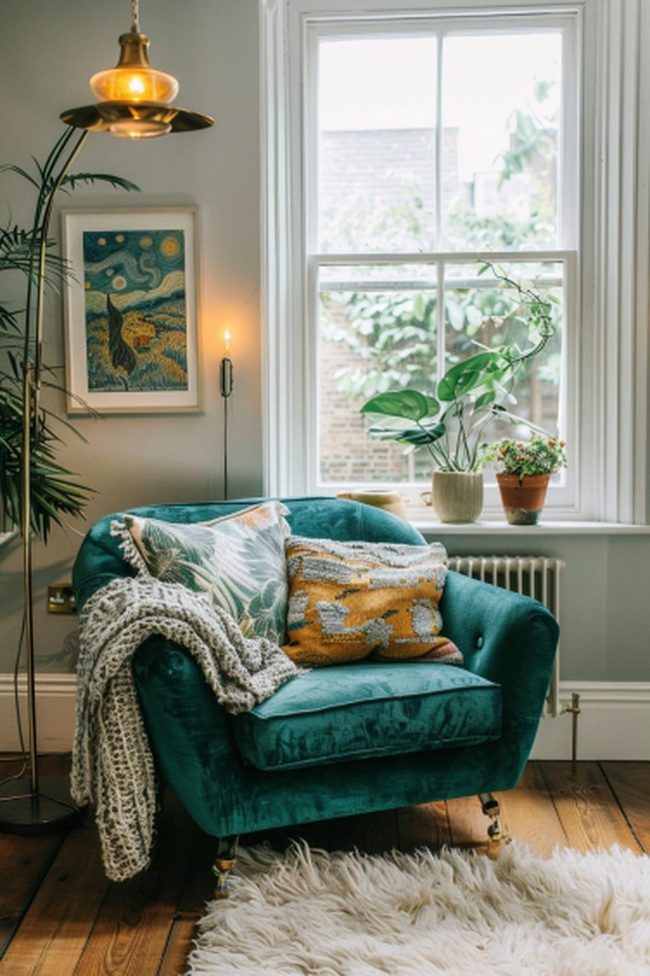 Jewel-Toned Velvet Armchair Corner