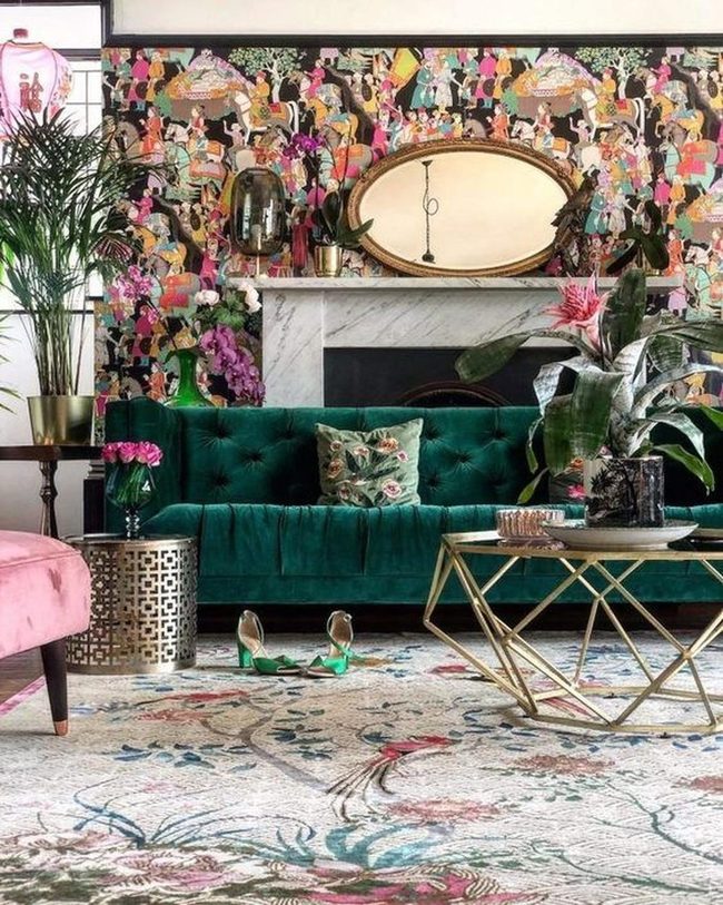 Deep Green Velvet Room Gold Details