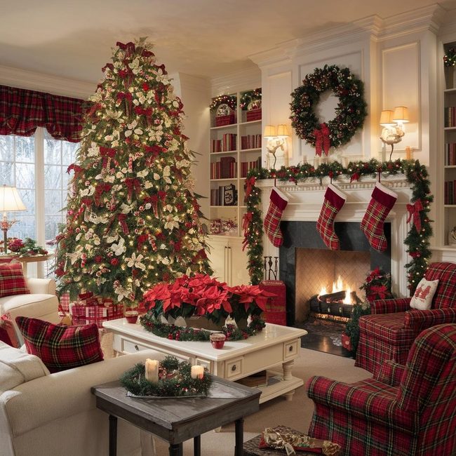 Fireplace Stockings and Red Garland